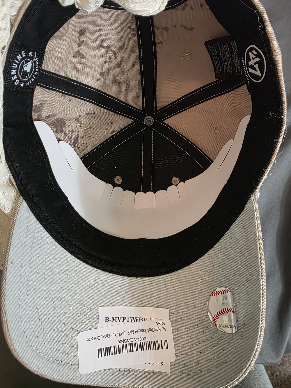47 Brand Embellished NY Baseball Cap in Taupe with Crystal & Pearl Accents - Picture 4 of 5
